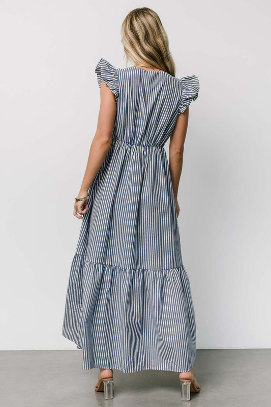Women Clothing Striped Print Holiday Maxi Dress Bohemian V neck Shirt Dress