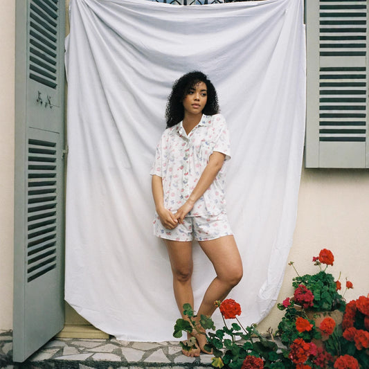 Short Sleeve Floral Print Slit Loose Short Sleeve Shorts Two Piece Sets Women Homewear - Iyanka