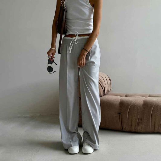Loose Spring Faux Two-Piece Lace-Up Office Work Trousers