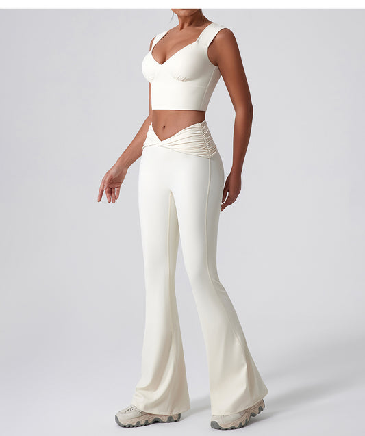 Wide Leg Tight Nude Feel Hip Lifting Yoga Bell Bottom Pants Dance High Waist Micro Pull Quick Drying Casual Sports Trousers Women - Iyanka