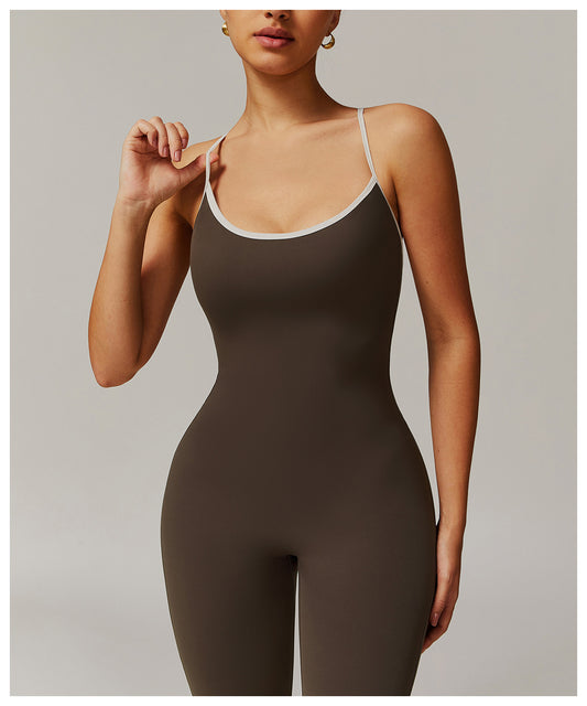 Nude Feel Cross Beauty Back Yoga Jumpsuit Pleated Slightly Pull Running Sports Fitness Horn Jumpsuit - Iyanka