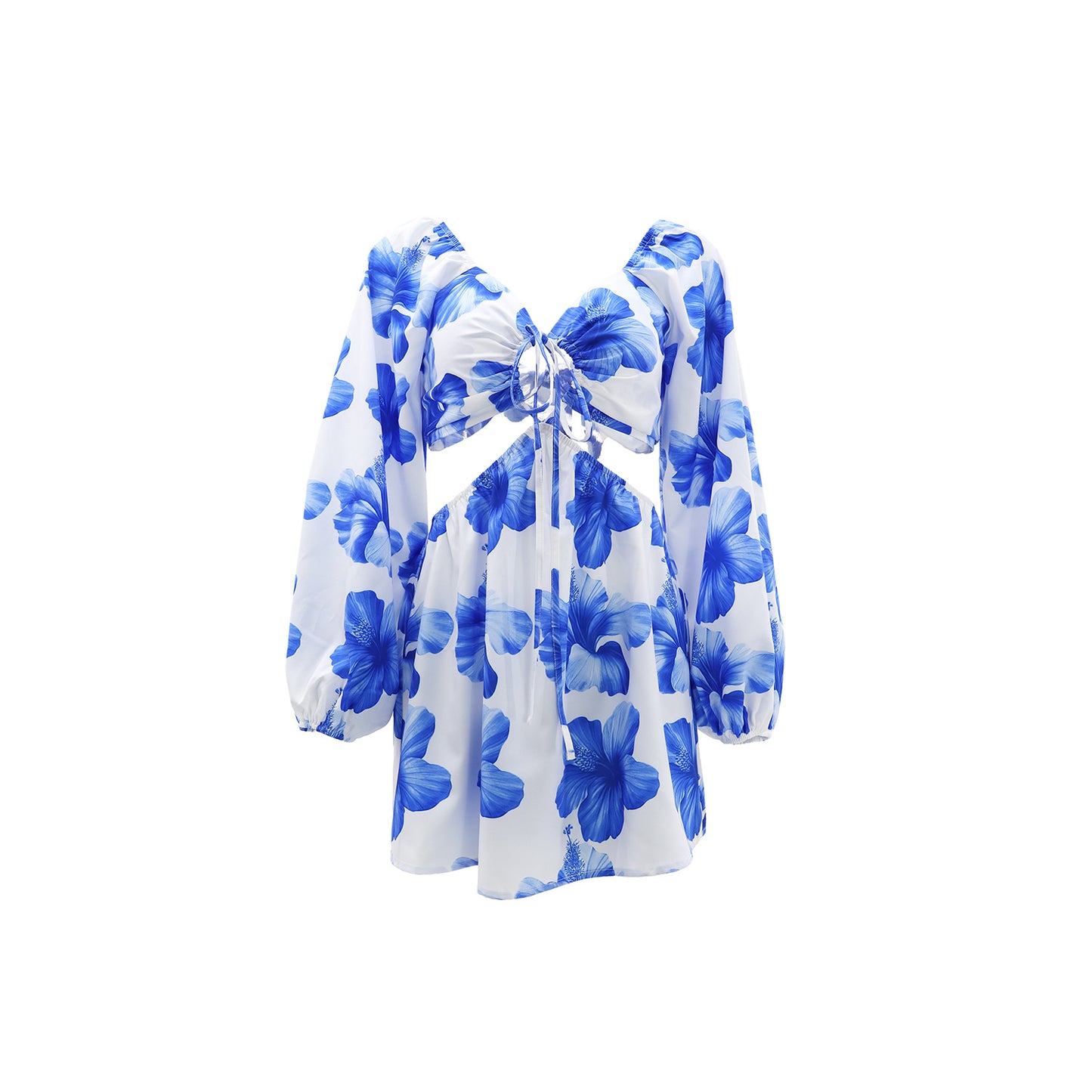 Women Holiday Drawstring Printed Long Sleeve Dress