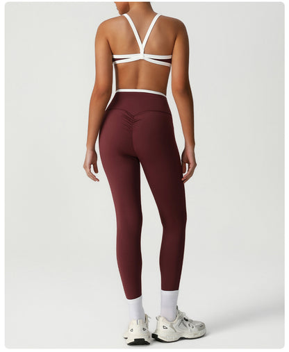 Peach Hip High Waist Tight Yoga Pants Women Gather Shockproof Bra Running Sports Set Workout Clothes - Iyanka