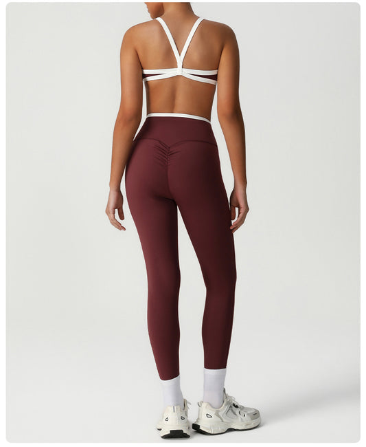 Peach Hip High Waist Tight Yoga Pants Women Gather Shockproof Bra Running Sports Set Workout Clothes - Iyanka