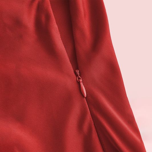 Popular Satin Sling Swing Collar Waist Tight Flab Hiding Design Irregular Asymmetric Hem Dress - Iyanka