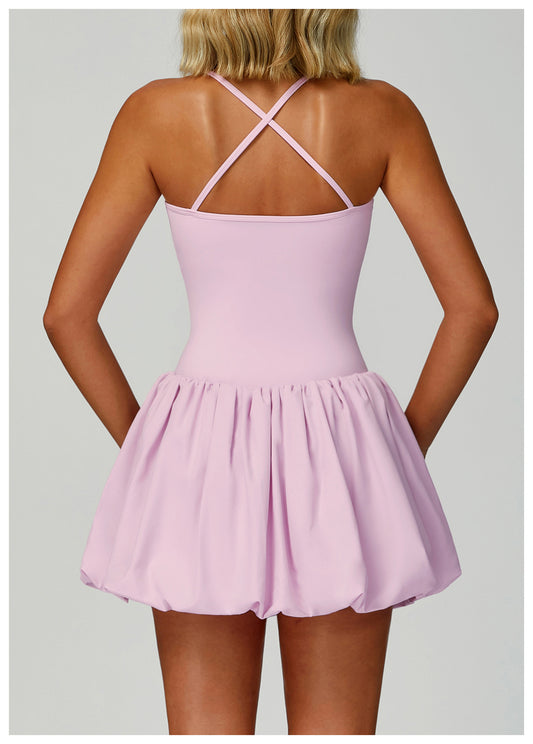 Cross Back Tennis Dress Nude Feel Anti Exposure Exercise Dress Outdoor Casual Running Sports Dress - Iyanka