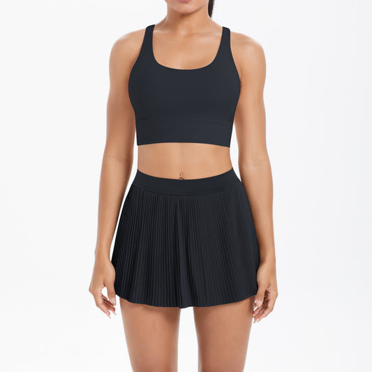 Yoga Wear Sexy Beauty Back Sports Bra Anti Exposure Breathable Tennis Skirt Tight Culottes Fitness Set Women - Iyanka