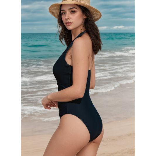 Solid Color Chest Push up Ring Bikini One Piece Swimsuit - Iyanka