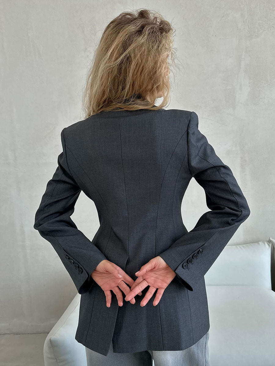 Autumn Winter V neck Waist Blazers Tight Women High Grade Slim Fitting Blazers Light Luxury Design Blazer - Iyanka