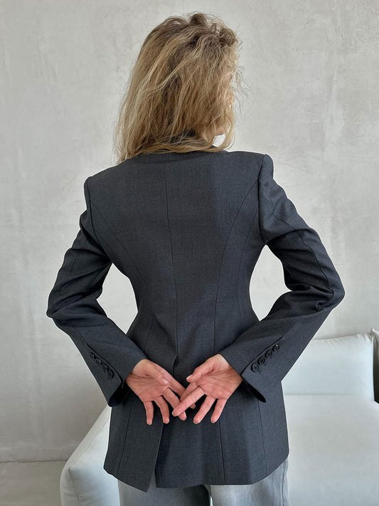 Autumn Winter V neck Waist Blazers Tight Women High Grade Slim Fitting Blazers Light Luxury Design Blazer - Iyanka