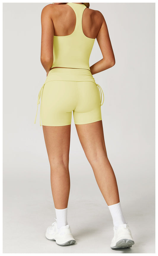 Waist Turning Nude Feel Tight Yoga Shorts Drawstring Outerwear Casual Pants Pilates Sports Shorts for Women - Iyanka