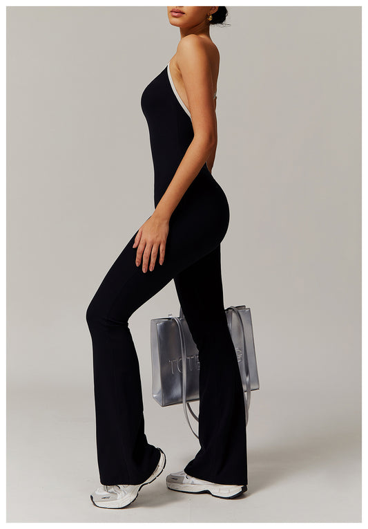 Nude Feel Cross Beauty Back Yoga Jumpsuit Pleated Slightly Pull Running Sports Fitness Horn Jumpsuit - Iyanka