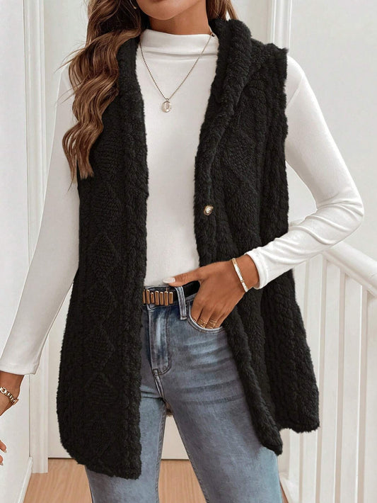 Autumn Winter Women Double Sided Plush Casual Hooded Cardigan Vest - Iyanka