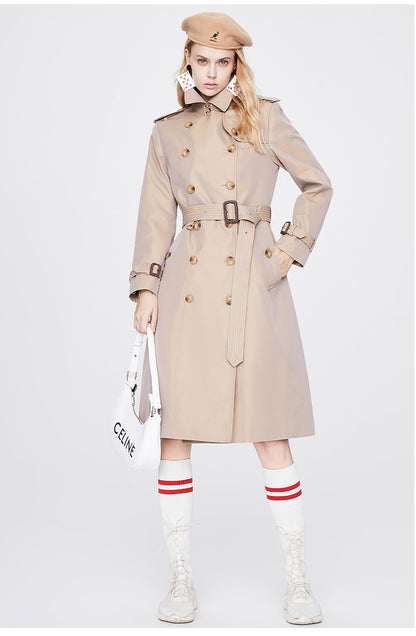 Autumn Trench Coat Women Long Trench Coat Popular Slim Fit Solid Color Non-Wrinkle Coat - Iyanka