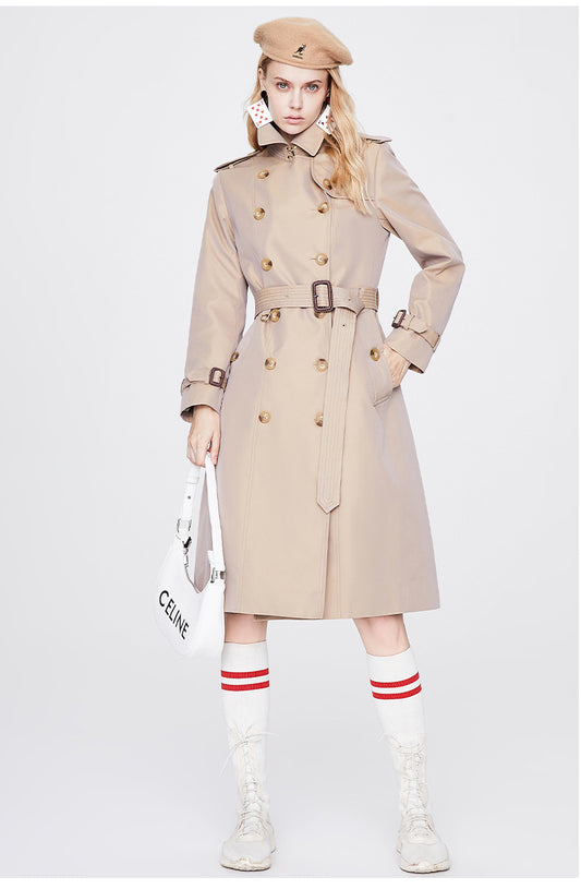 Autumn Trench Coat Women Long Trench Coat Popular Slim Fit Solid Color Non-Wrinkle Coat - Iyanka