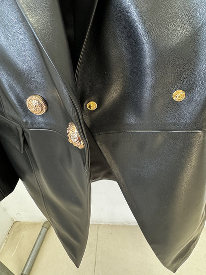 Women Slim Hip Double Breasted Faux Leather Dress - Iyanka