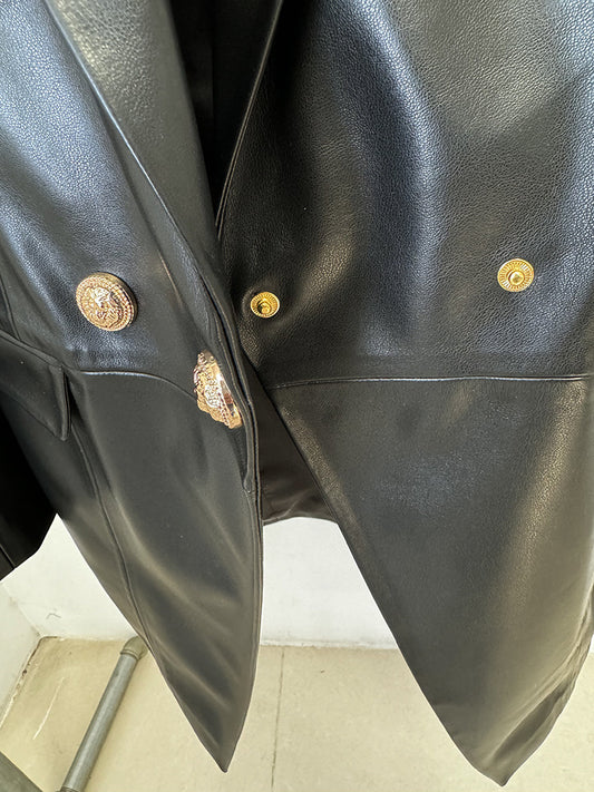 Women Slim Hip Double Breasted Faux Leather Dress - Iyanka