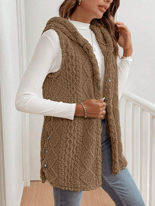 Autumn Winter Women Double Sided Plush Casual Hooded Cardigan Vest - Iyanka