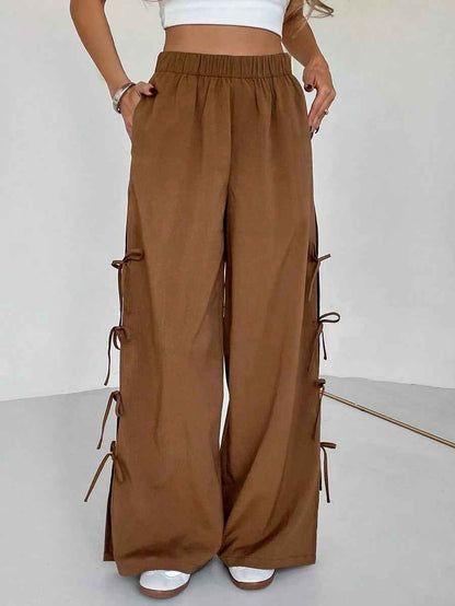 Autumn Winter Casual Bow Tie Contrast Drawstring Pants