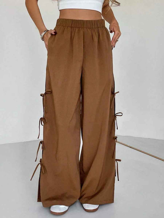 Autumn Winter Casual Bow Tie Contrast Drawstring Pants