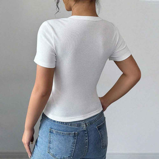 Women’s Summer Casual Slim Fit Cropped T-Shirt – Solid Short Top