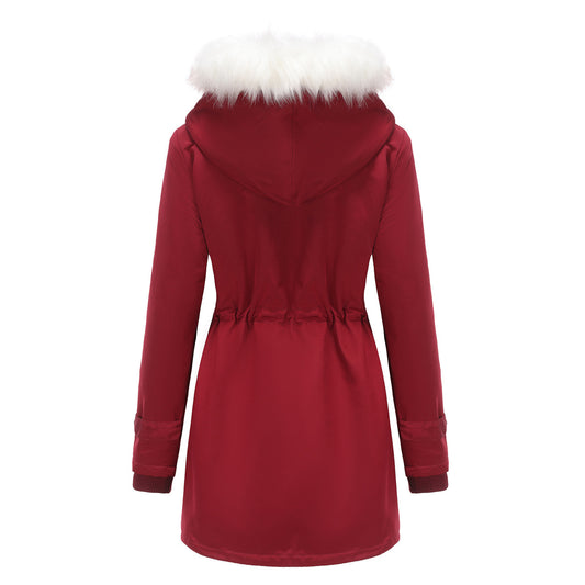Autumn Winter Detachable Fur Collar Women Overcome Long Sleeve Hooded Cotton Padded Coat Fleece Coat Cotton Padded Coat Women - Iyanka