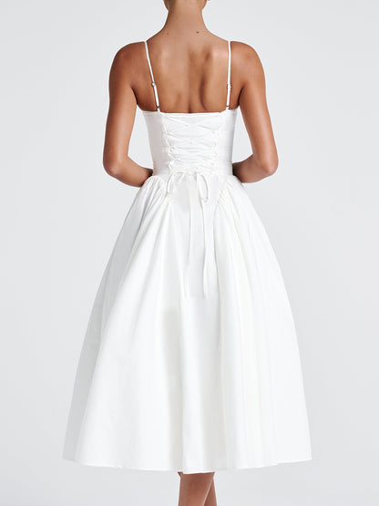 Summer Clothes Women Sexy V neck Strap Dress Long Women Clothing Fitted Waist Backless White Dress - Iyanka