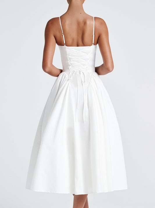 Summer Clothes Women Sexy V neck Strap Dress Long Women Clothing Fitted Waist Backless White Dress - Iyanka