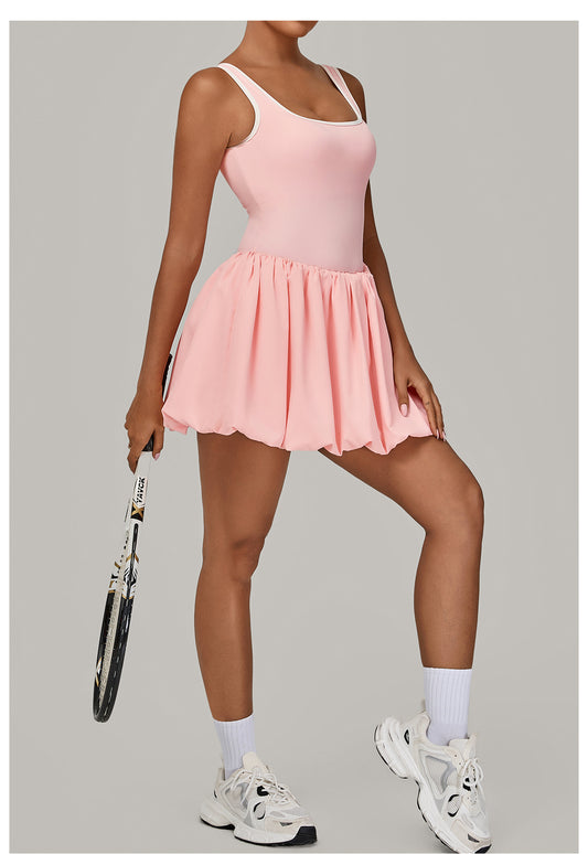 Contrast Color Nude Feel Faux Two Pieces Sports Dress Women Anti Exposure Bottoming Outdoor Running Fitness Tennis Dress - Iyanka