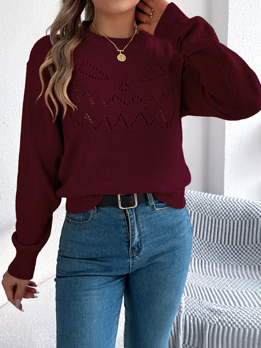 Solid Color Hollow Out Cutout out Lantern Long Sleeve Pullover Halloween Women Clothing - Iyanka