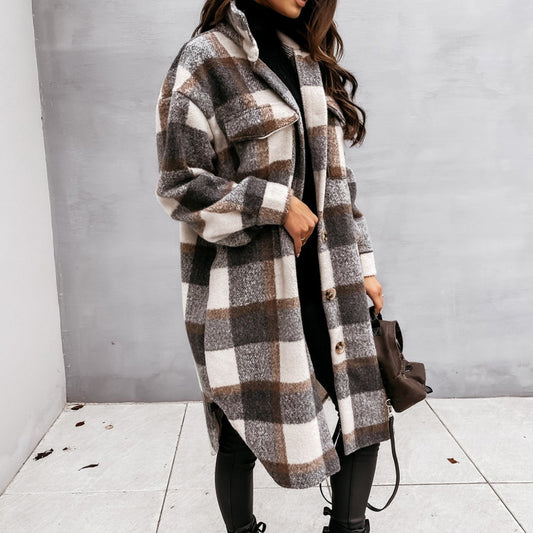 Autumn Winter Long Single Breasted Collared Shacket Woolen Coat - Iyanka