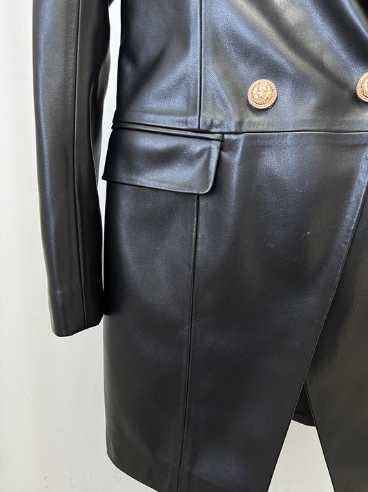 Women Slim Hip Double Breasted Faux Leather Dress - Iyanka