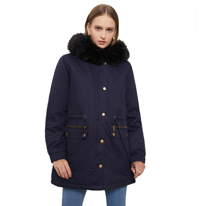 Autumn Winter Parka Women Fleece Lined Coat Women with Fur Collar Hooded Warm Jacket Loose Cotton Coat Plus Size - Iyanka