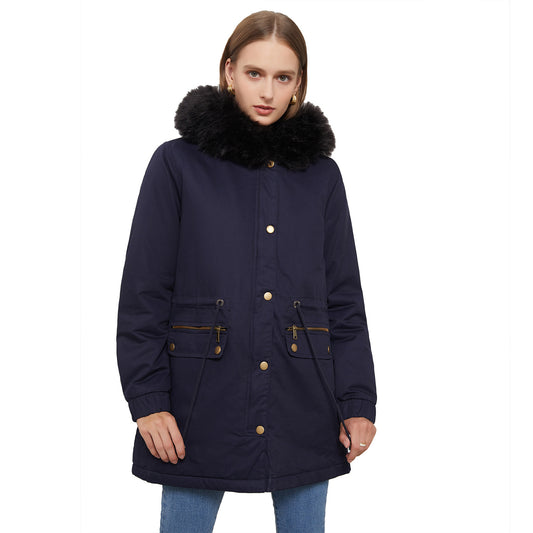 Autumn Winter Parka Women Fleece Lined Coat Women with Fur Collar Hooded Warm Jacket Loose Cotton Coat Plus Size - Iyanka