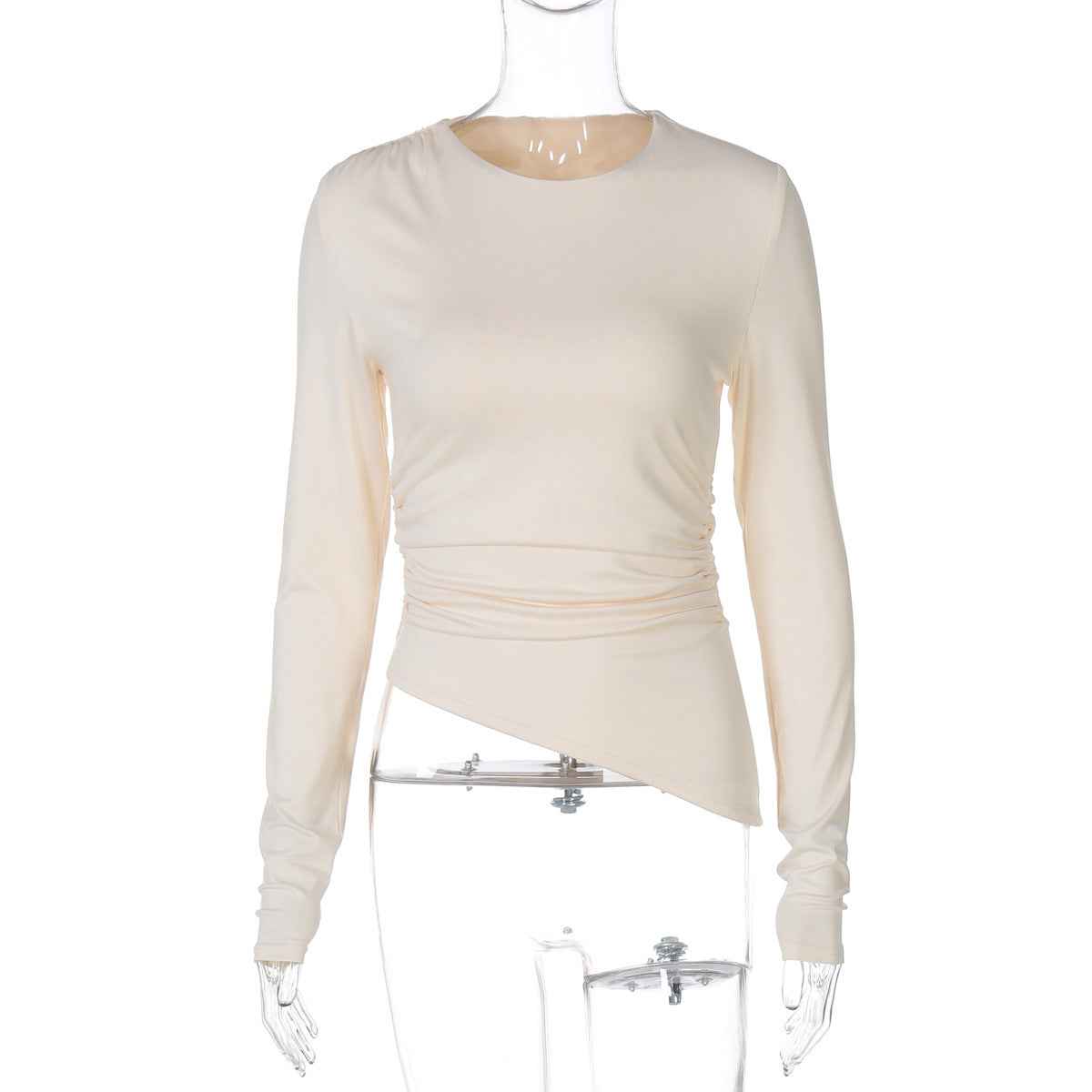 Women’s Summer Slim Fit Crew Neck Long Sleeve Beveled Top