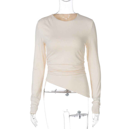 Women’s Summer Slim Fit Crew Neck Long Sleeve Beveled Top