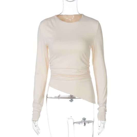 Women’s Summer Slim Fit Crew Neck Long Sleeve Beveled Top