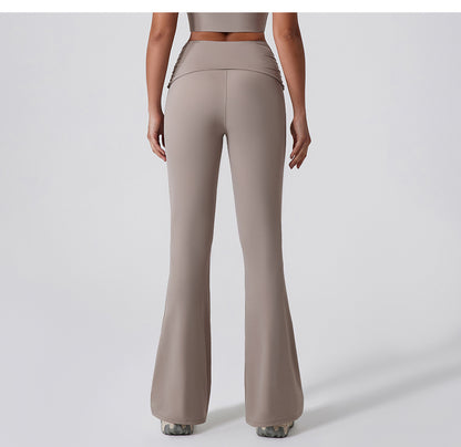 Wide Leg Tight Nude Feel Hip Lifting Yoga Bell Bottom Pants Dance High Waist Micro Pull Quick Drying Casual Sports Trousers Women - Iyanka