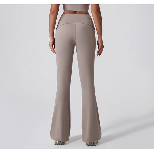 Wide Leg Tight Nude Feel Hip Lifting Yoga Bell Bottom Pants Dance High Waist Micro Pull Quick Drying Casual Sports Trousers Women - Iyanka