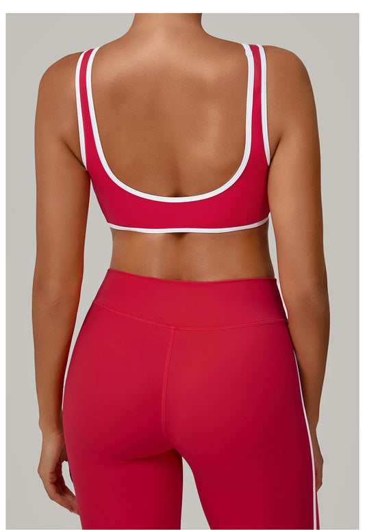 Autumn Sand Contrast Color Wide Shoulder Strap Sports Underwear Shockproof Women One Piece Yoga Bra Outdoor Workout Clothes - Iyanka