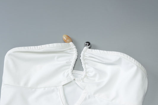 Sexy Tube Top Stitching Steel Ring Cropped Outfit Sheath Long Adult Lady like Woman Dress Women