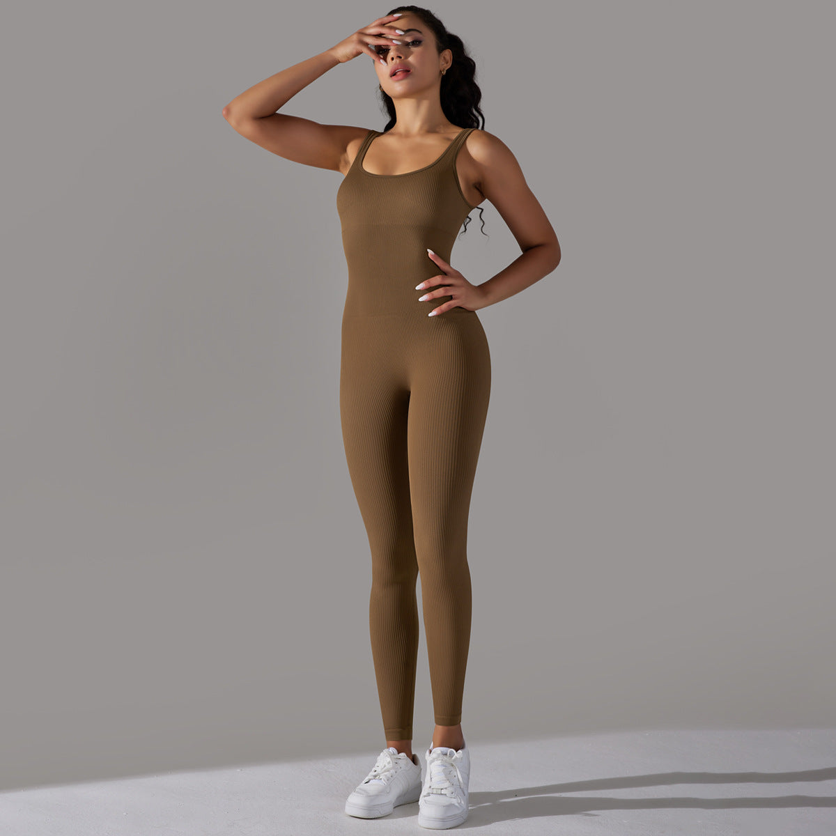 Spring Internet Seamless Thread Yoga Jumpsuit Dance Cinched Waist Slim Fit Sports Stretch Tight Jumpsuit - Iyanka