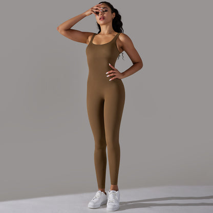 Spring Internet Seamless Thread Yoga Jumpsuit Dance Cinched Waist Slim Fit Sports Stretch Tight Jumpsuit - Iyanka