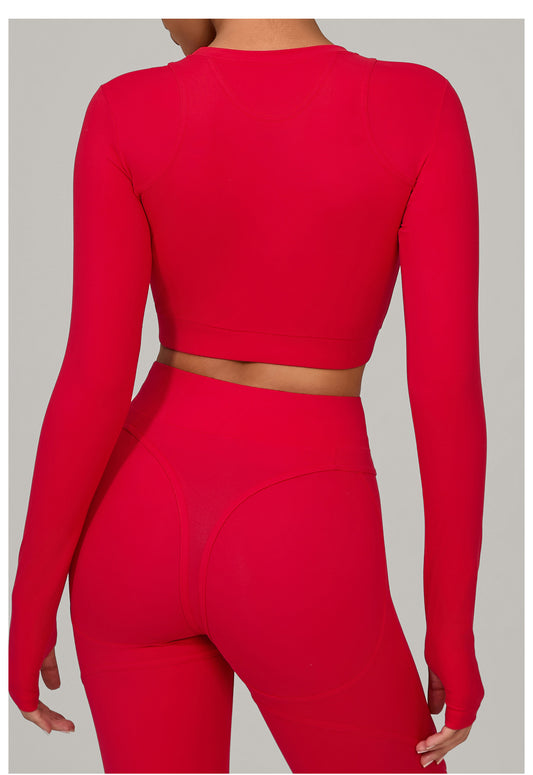 Autumn Sand Brushed Long Sleeve Yoga Clothes High Strength Workout Clothes Pilates Running Sport Long Sleeve Top - Iyanka