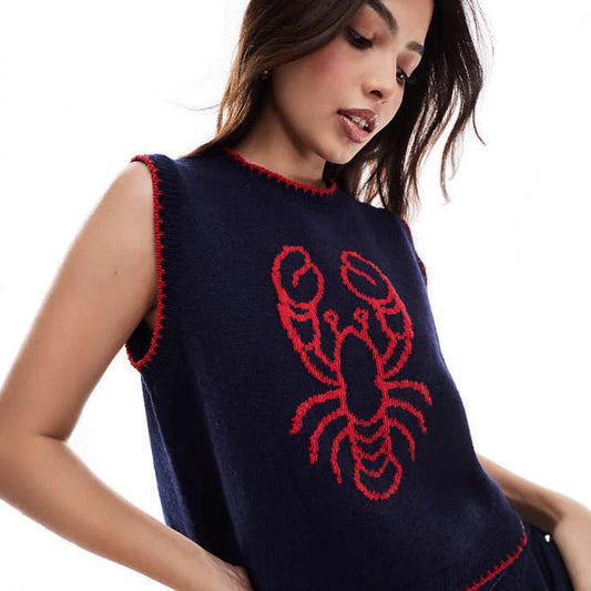 Knitted Vest round Neck Jacquard Outer Wear Sleeveless Vest for Women - Iyanka