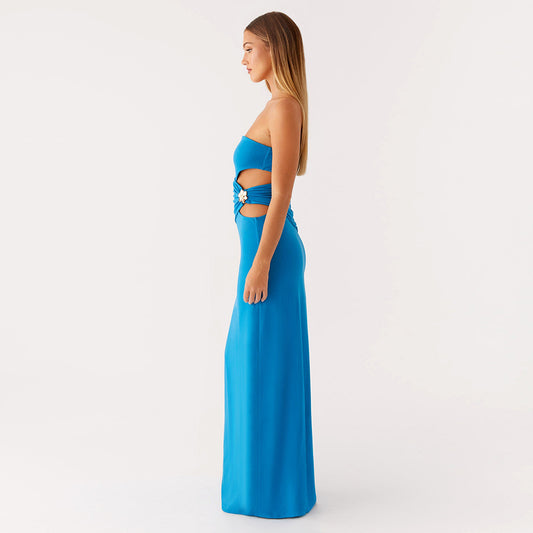 Summer Tube Top Women Dress Sexy Sexy Side Waist Hollow Out Cutout Sheath Dress