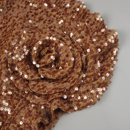 Premium Brown Sequined Evening Dress Three Dimensional Floral Ruffled Design Star Same Slim Fit Dress - Iyanka