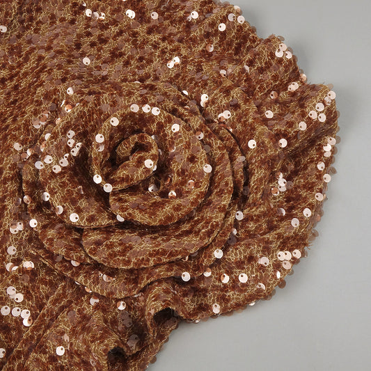 Premium Brown Sequined Evening Dress Three Dimensional Floral Ruffled Design Star Same Slim Fit Dress - Iyanka