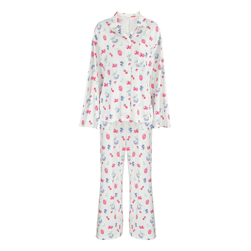 Autumn Knitted Cardigan Heart Printing Pajamas Two Piece Set Casual Comfortable Ladies Homewear - Iyanka