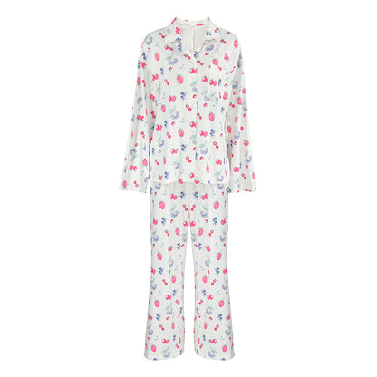 Autumn Knitted Cardigan Heart Printing Pajamas Two Piece Set Casual Comfortable Ladies Homewear - Iyanka